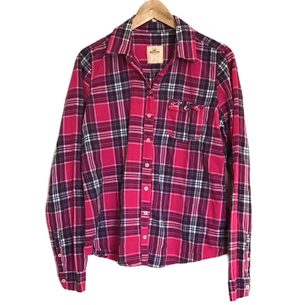 Hollister Pink and Blue Striped Button Down Top